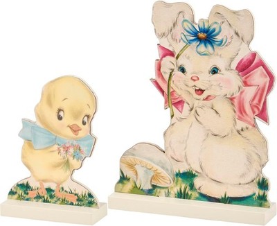 PBK Retro Vintage Style Easter Stand Up  Set of 2 Bunny Chick