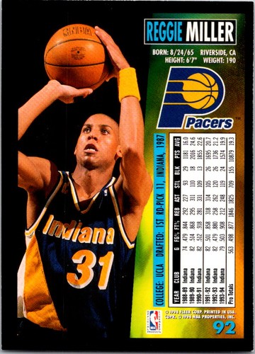Reggie Miller 1994 Fleer European #97 Basketball Card - Picture 2 of 2