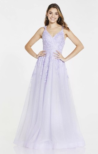 Tiffanys Hanna Size 16 Lilac lavender Evening dress tulle lace Long Prom NWT - Picture 9 of 11