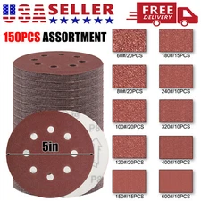 150-PACK 5 inch Sanding Discs 8-Hole Hook Loop Sander Orbital Sandpaper 40 -2000