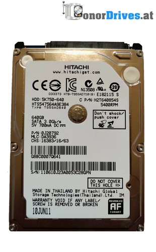 Hitachi - 5K750-640 - HTS547564A9E384 - 640 GB - SATA - 110 0A90269 01 Rev.*