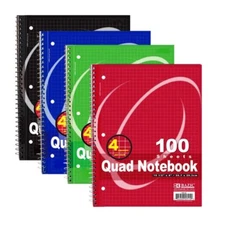 1 Book of BAZIC 100 Ct. Quad-Ruled 4-1" Spiral Notebook Random color