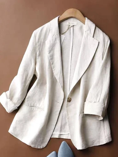 Womens Lightweight Linen Cotton Jacket Summer Leisure Blazer Coat Cardigan Soft - Foto 19 di 25