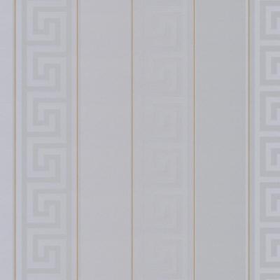 935245 - Versace Greek Key Striped Grey Gold AS Creation Wallpaper
