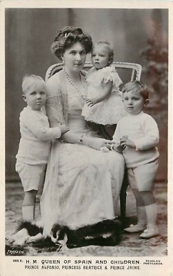RPPC 393.E Queen of Spain & Children; Princes Alfonso & Jaime, Princess Beatrice