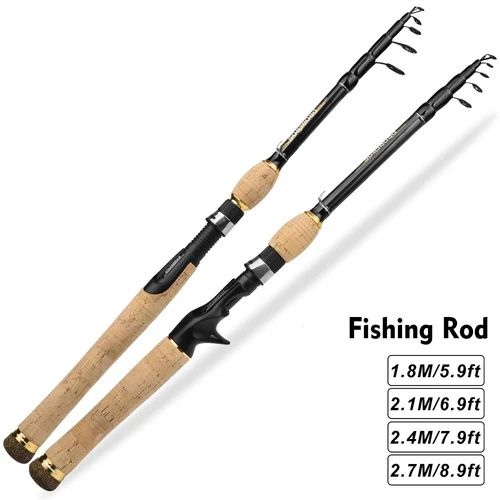 Telescopic Spinning Fishing Rod Bait Casting Lure Carbon Travel Pole 1.8-2.7M - Picture 2 of 21