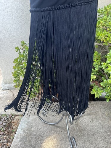 Vtg Maxi Dress Black Long Fringe Jersey Sz 8 Small By Jill Richards - Picture 10 of 13