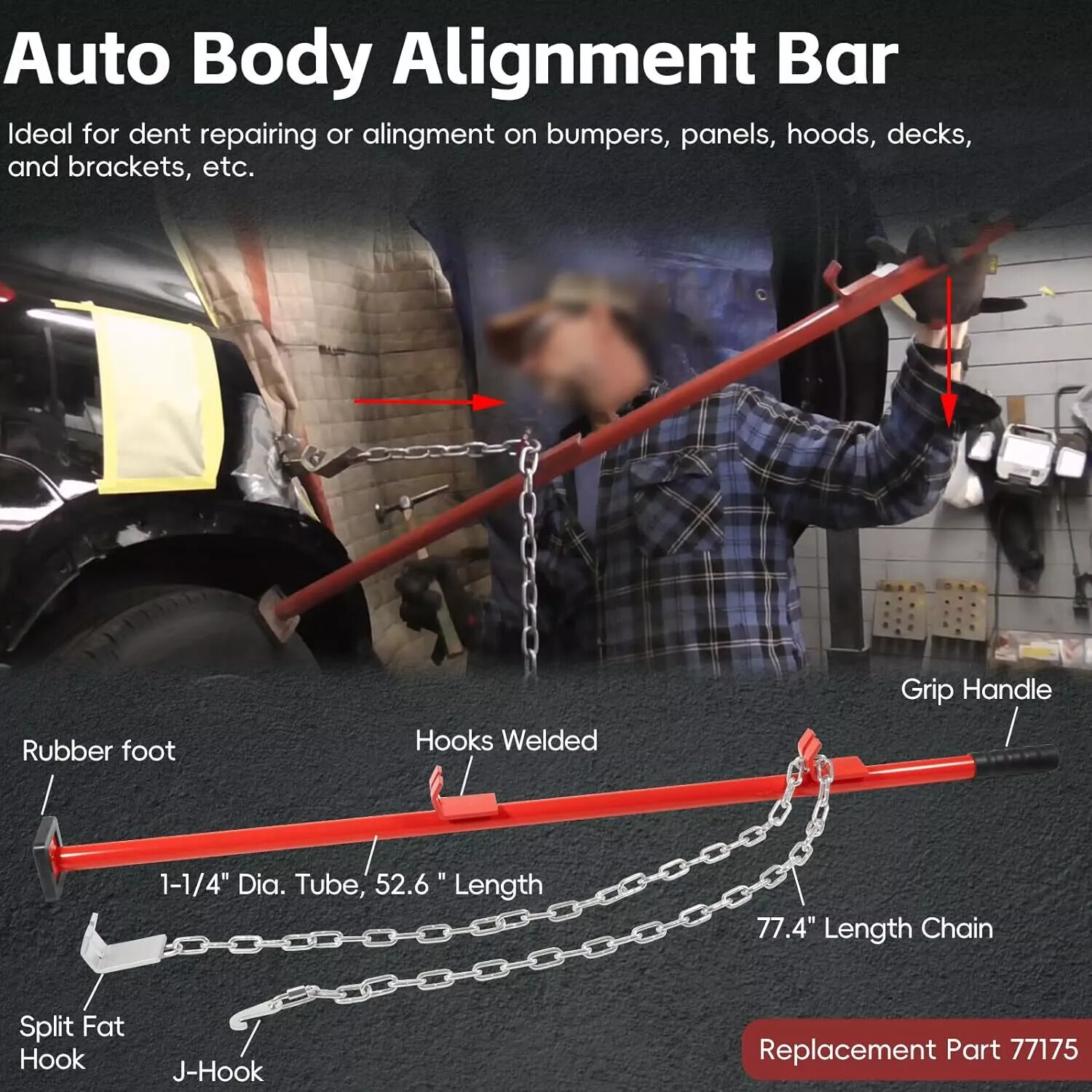77175 Auto Body Alignment Bar Alignment Repair Tool 1-1/4" for Car Panel Bumper