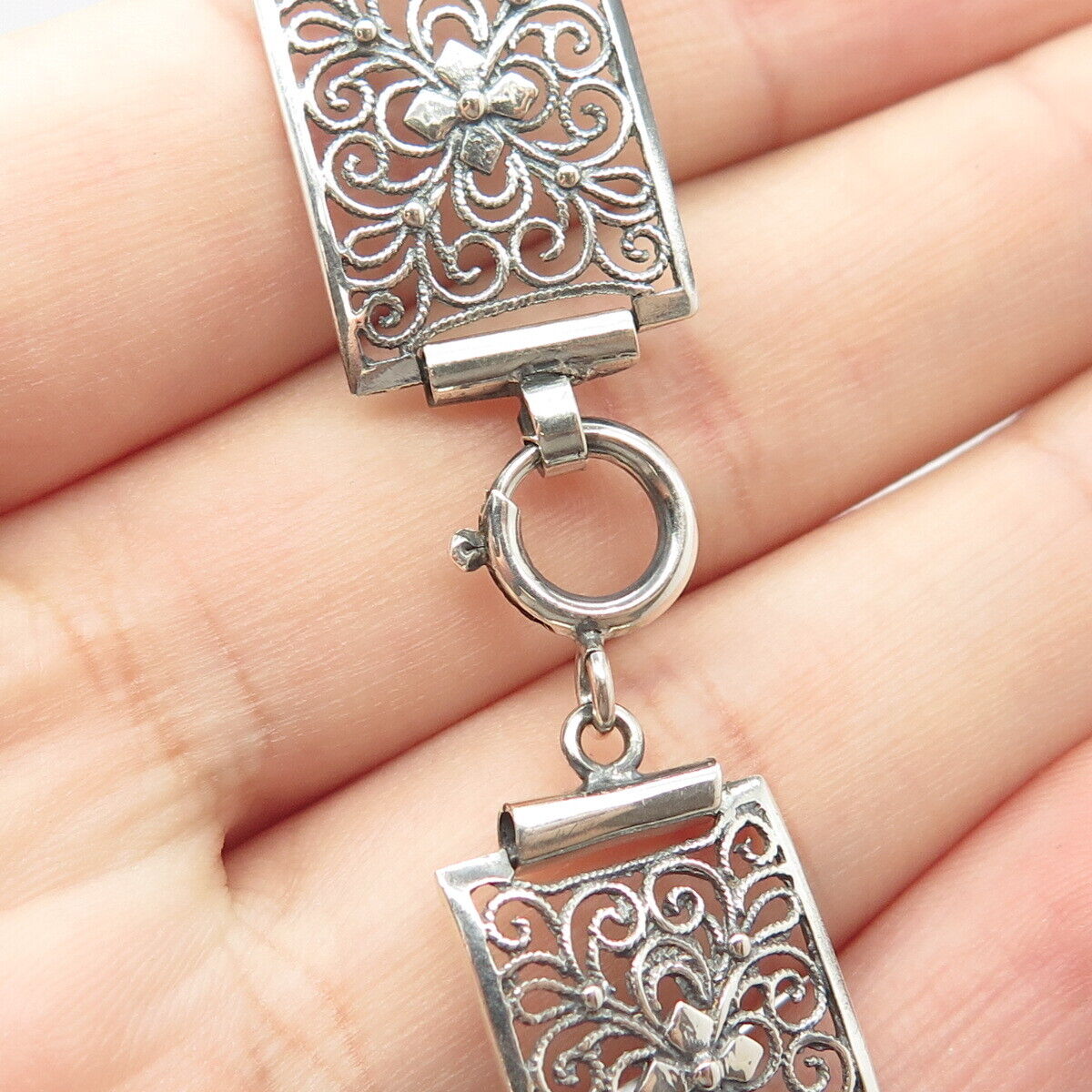 835 Silver Vintage Ornate Panel Link Bracelet 7.5 835 Silver Vintage Ornate Panel Link Bracelet 7.5