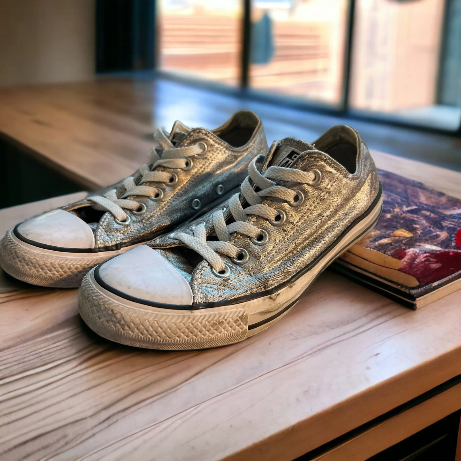 Scarpe basse Converse argento metallizzato 153180F stringate taglia 5 uomo 7 donna LEGGI