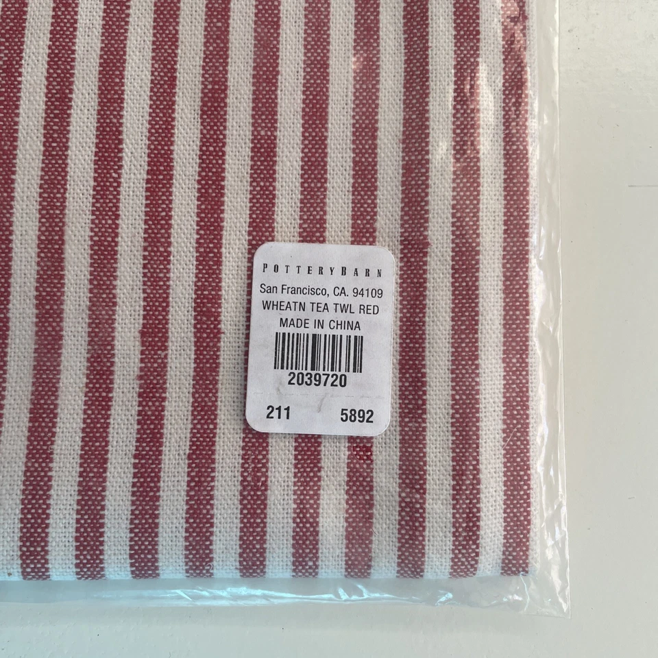 NUEVO Toalla(s) de té a rayas Pottery Barn Wheaton 20 x 30" mezcla de lino ~ rojo y blanco Foto 4 de 4