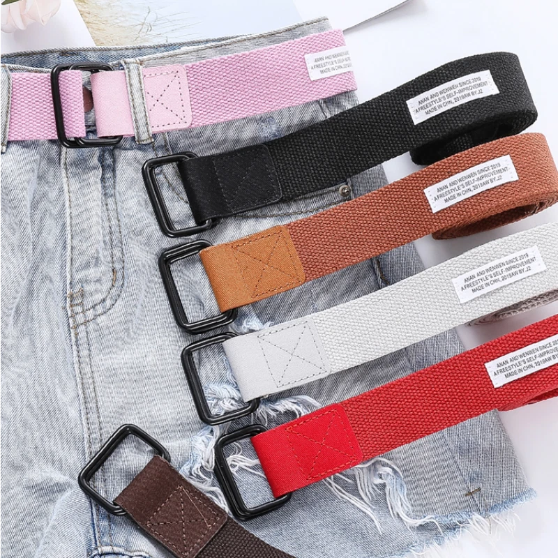 Unisex Leinen Gürtel mit Schnalle Gurtband Doppel D-Ring Geflochten Bund für - Bild 4 von 4