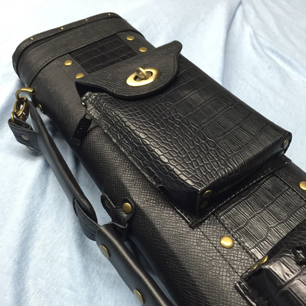 J&J 4 Butt 8 Shaft 4x8 Rolling Cue Case Brown/Black Lizard