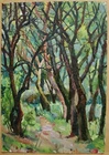 Ukrainian Soviet USSR oil painting impressionism landscape trees garden spring