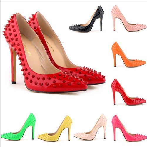Sexy Damas Puntera en Punta Delgada 11 cm Tacones Altos Zapatos Baile de  graduación Tachonado Remaches Tacones de aguja | eBay