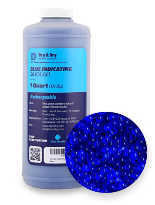 1 Quart Blue Silica Gel Bead in Round Bottle(Air Tight Cap) - 1.9 LBS Reusable