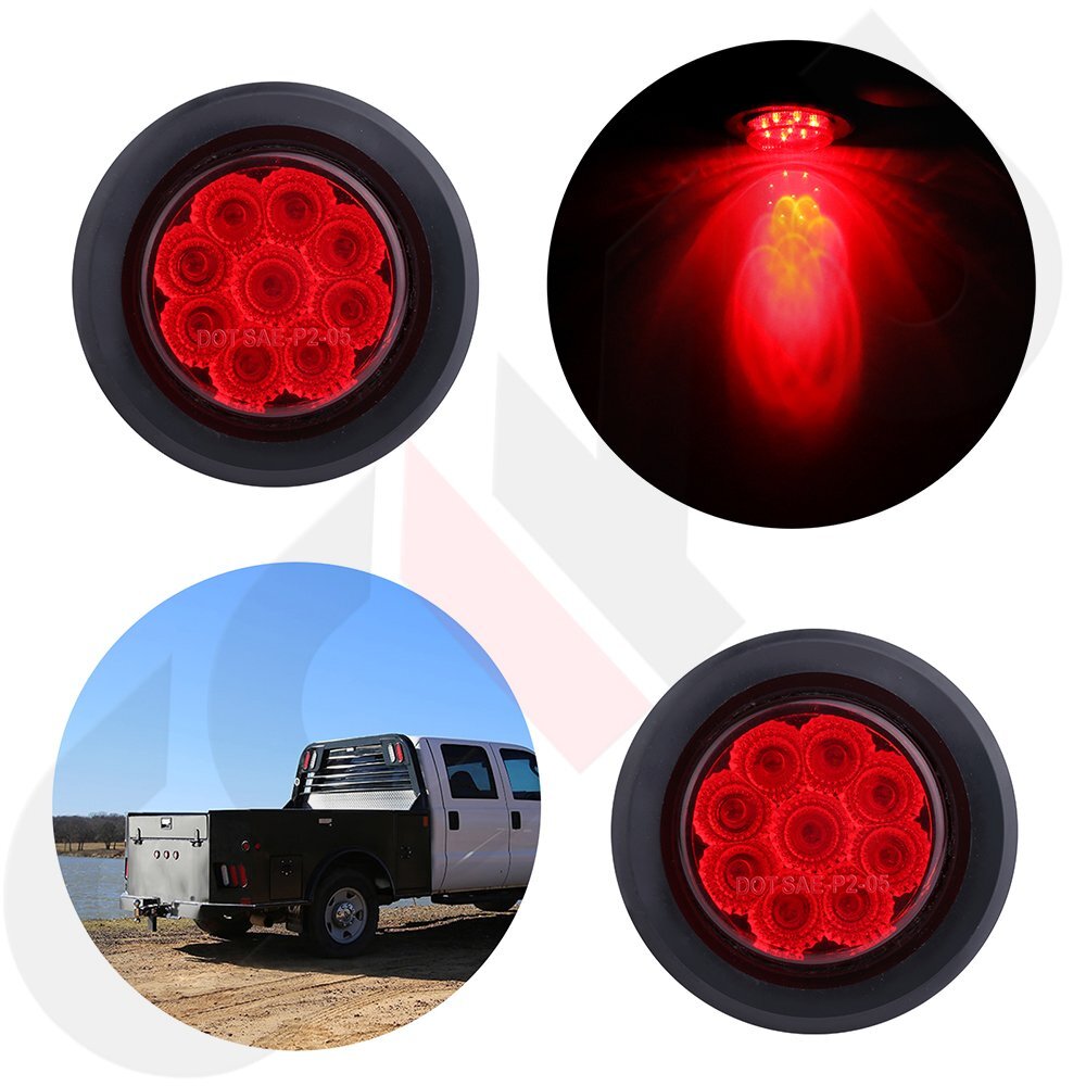 2-Pack 2 Inch Round Red LED Trailer Side Marker Lights with Rubber Grommet