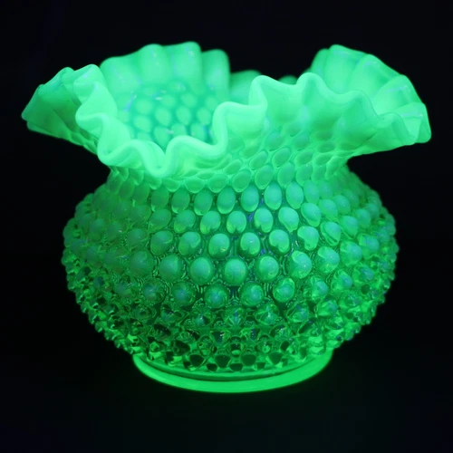 Fenton Topaz Yellow Vaseline Opalescent Hobnail Spittoon Art Glass Vase A