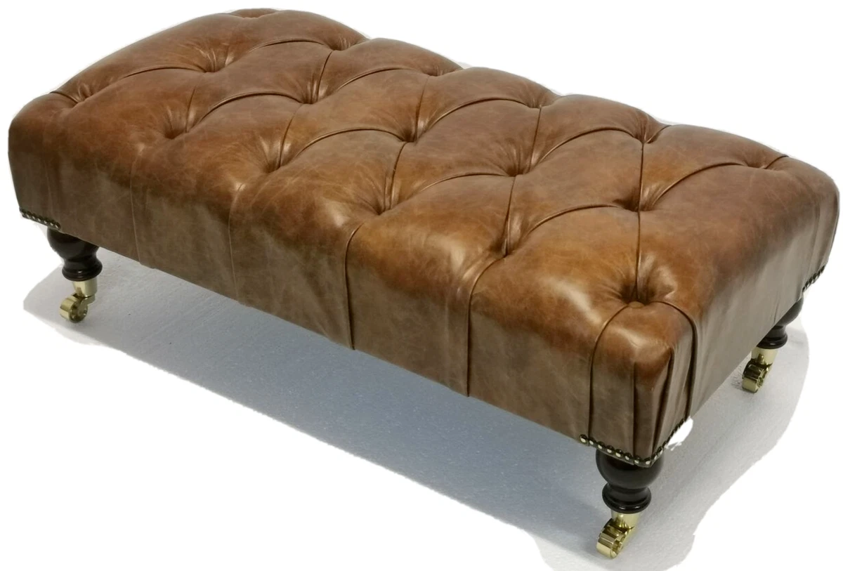 Brown leather clearance chesterfield footstool