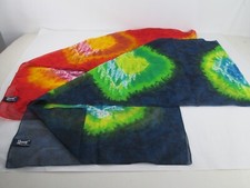 Lot of 2 VTG Scarf Polyester Made In Italy -Blue Red 62  x 14  Honey