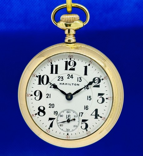 🔥Hamilton 940 Railroad Grade 21 J Adj. 5 Times 24 Hr. Dial Pocket Watch M1 NR🔥