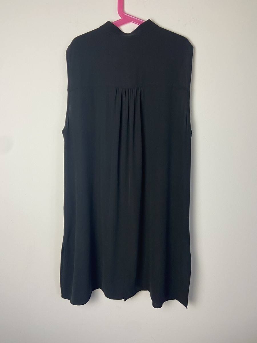 EILEEN FISHER Mandarin Collar 100% Silk Top Sleeveless Tunic