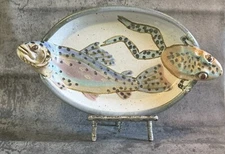 VTG Allen Williams Studio Pottery 3D Trout & Frog Serving Platter MINT Cond