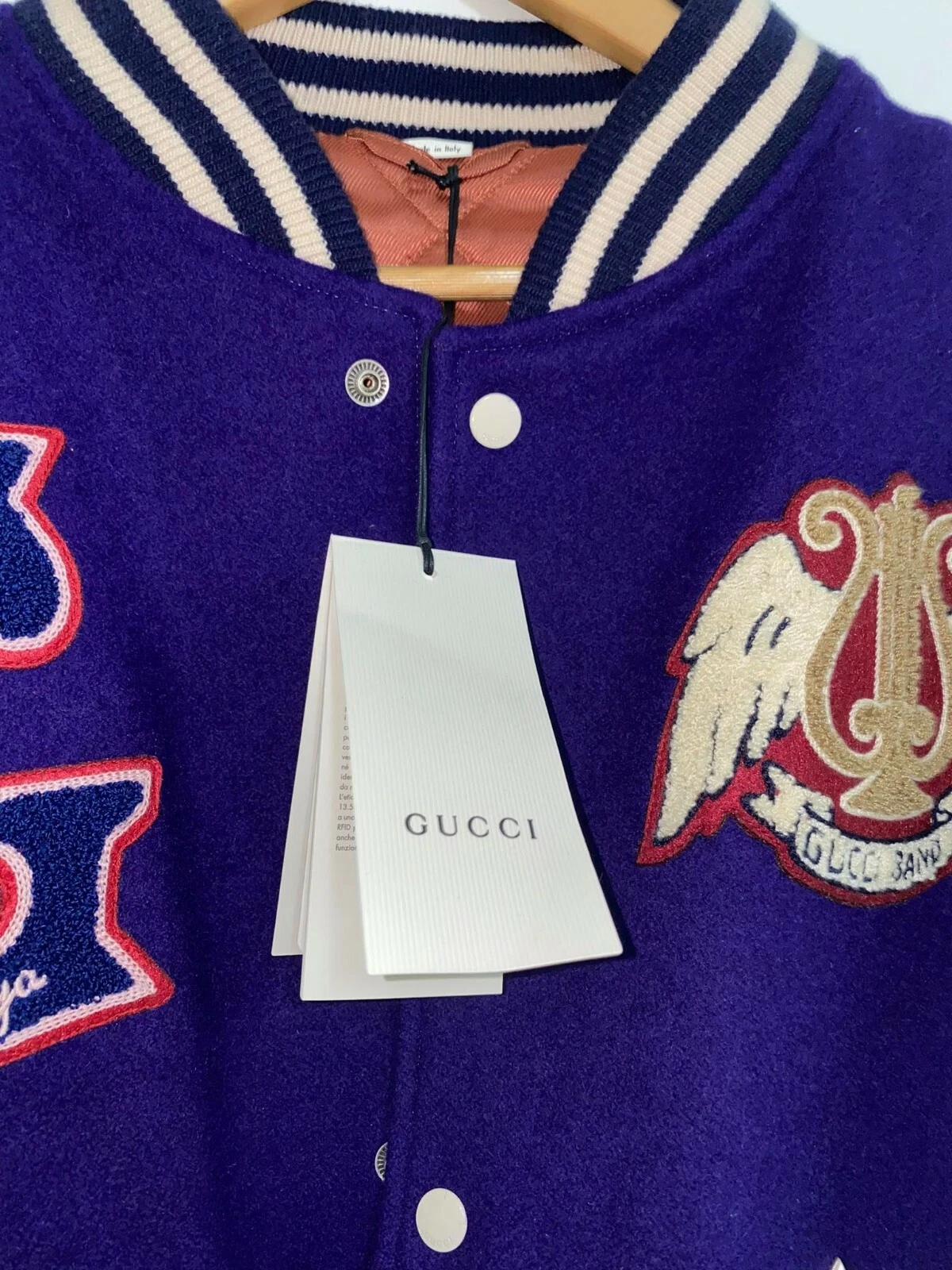 Giacca GUCCI blu e bianco sporco 'Gucci Band' Varsity