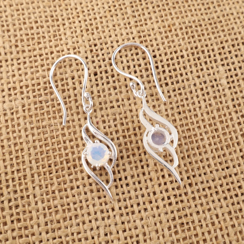 Milky Opal Gemstone 925 Sterling Silver Handmade Ethnic Jewelry Earrings 1.70" - Image 2 of 4