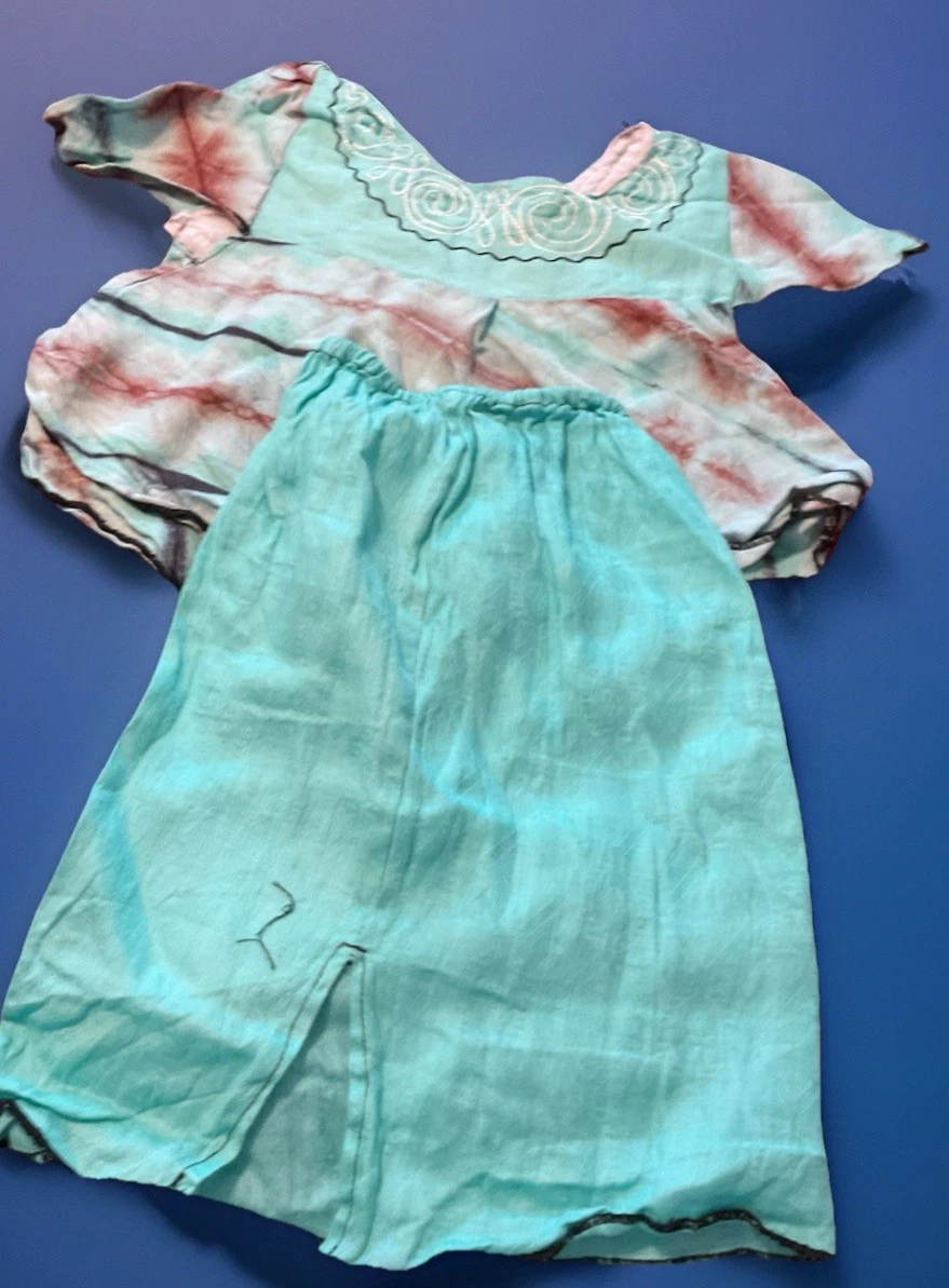 African 2 Pc Baby Girl Outfit 12-18 Months Blue Tie Dyed VG Condition