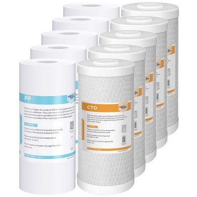 10''x4.5'' Big Blue Sediment Carbon Block Water Filter Whole House Cartridges Set