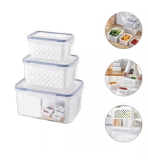 3pc Food Storage Container with Lid Produce Saver with Draining Baskets New
