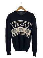 VERSACE Lightweight Wool Knit Sweater, Size L, Black, Solid Color, 0436985ADC748