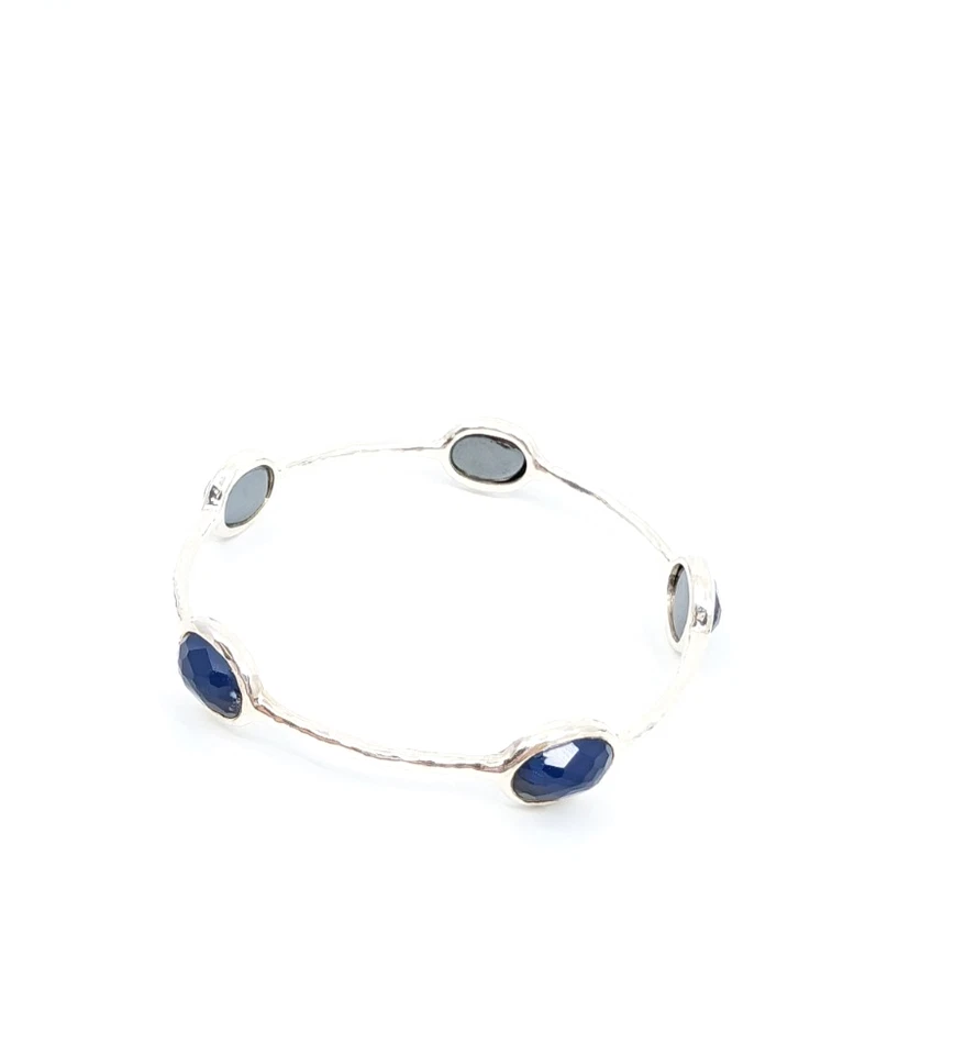 Sterling Silver 925 8" Bracelet Rock Candy 5 Stone Bangle R647- OAK132 - Image 2 of 4