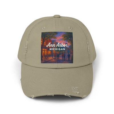 Unisex Distressed Hat Ann Arbor Michigan College Town Art