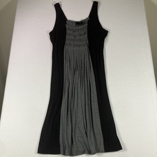 Cynthia Rowley Color Block Smocked Knit Dress Black Gray Sleeveless Midi L Large