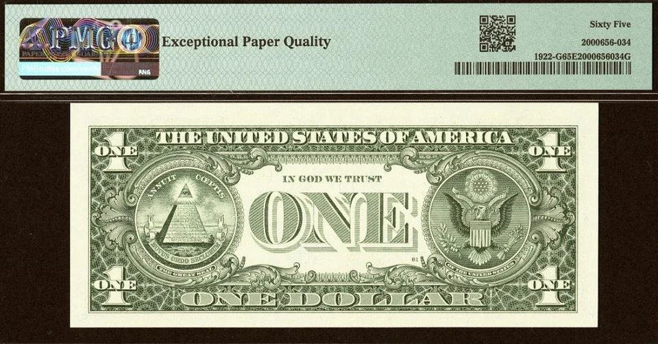 1995 & 2006 $1 FRN PMG 67EPQ - Matching Radar Serial Number Chicago - 26677662 - Image 3 of 4