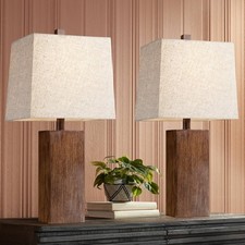 Modern Accent Table Lamps Set of 2 Brown Wood Tan for Living Room Bedroom Office