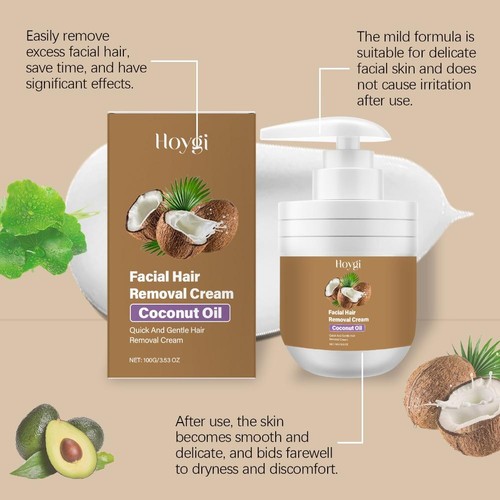 Hoygi Facial Hair Removal Cream with Coconut Oil, Gentle Face Hair Remover 100ml - Picture 9 of 17