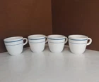 4- Vintage MCM Anchor Hocking Anchorware Blue Stripe Coffee Mugs White 8oz