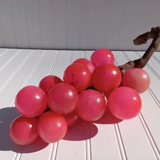 Vintage Alabaster Stone Pink Grapes 7 Pounds Wooden Stem Mid Century Italian