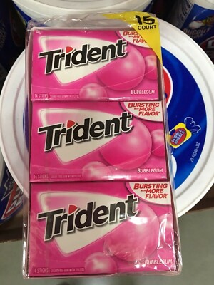 Trident Bubblegum Sugar Free Chewing Gum ~ 15 CT / 14 PC