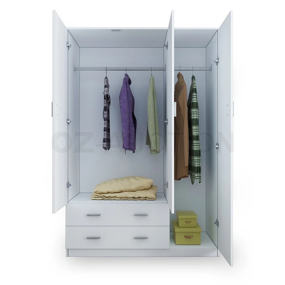 180cm Wardrobe Cabinet Bedroom Clothes Storage Organiser Cupboard 3 Doors White - image 4 of 4