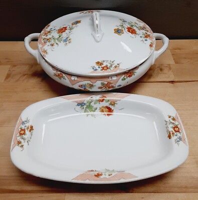Thun Bridal Rose Bohemia Czechoslovakia Vintage Covered Dish & Platter