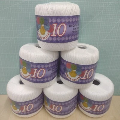 6 pack x 450yd balls Crochetta Size 10 100% Cotton Crochet / Tatting Thread