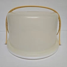 Vintage Tupperware Cake Taker Pie Carrier with handle 683-2 & 684-2 Gold harvest