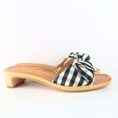 Lilah Gingham Knotted Bow Slide Sandals Black/White B