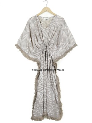 Anokhi, Vintage Indian Block Aufdruck Baumwolle Kaftan Maxi Kleid, Hippie