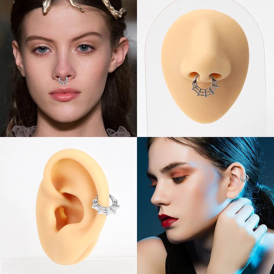 Anillo de tabique de acero quirúrgico 16G anillos de nariz aro con bisagras clicker de tabique 1 pieza Foto 2 de 4