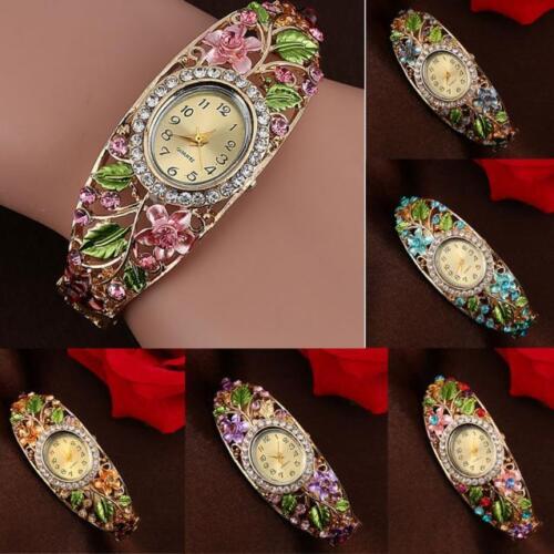 Women Wristwatch Bangle Crystal Flower Bracelet Quartz Watch Lady Fashion Gift P - Picture 1 of 36